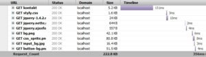 Stahovaná data ze serveru s kompresí – celkem přeneseno 222,8 KB