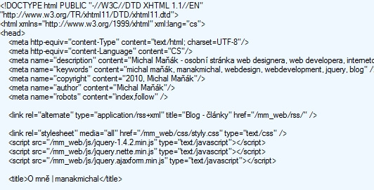 Podoba odeslané HTML stránky bez zapnuté komprese