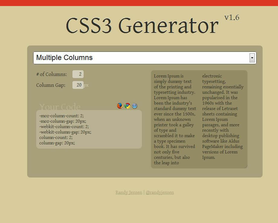 Rozhraní je poněkud jednodušší než u CSS 3.0 Maker, ale nabízí stejné možnosti.