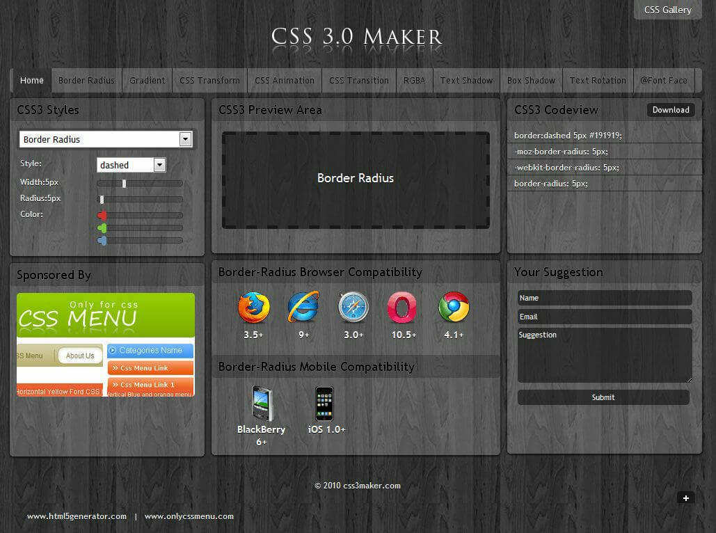 Prostředí aplikace CSS 3.0 Maker