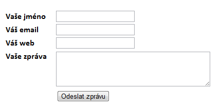 Další příklad kontaktního formuláře – s uváděním webové adresy.