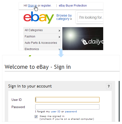 Na ebay je možné ihned zadat uživatelské jméno bez nutnosti dalšího kliknutí.