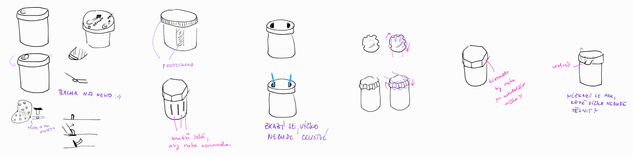 Napadlo nás několik nápadů (a jejich variací) na řešení pro snazší otevírání marmelády. Určitě by se dalo vymyslet i něco dalšího.