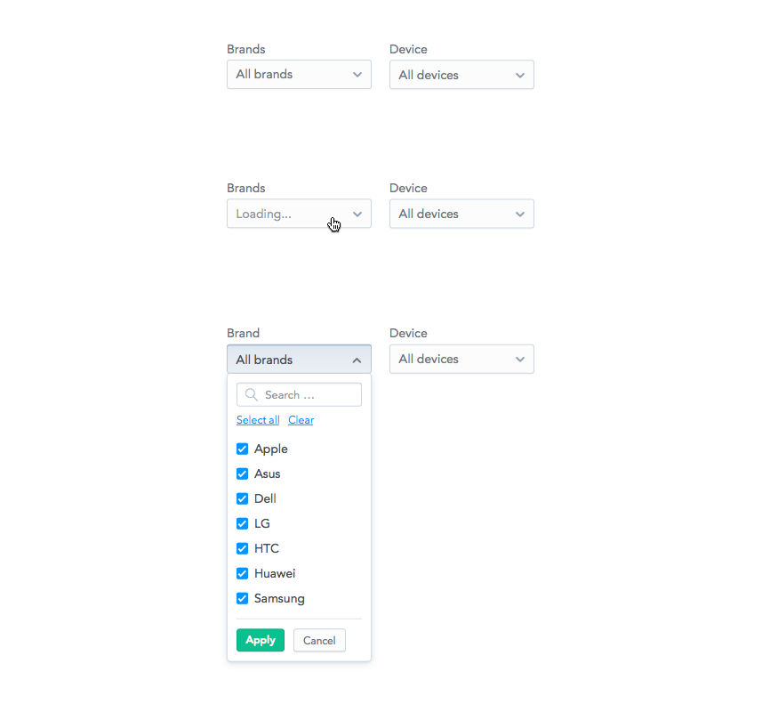 Po kliknutí na drop-down se zobrazí seznam hodnot, které je ale potřeba nejprve načíst.