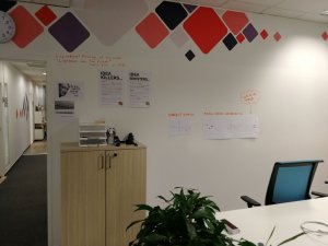 Zeď bych rád využil nejen jako prostor pro ukázku UX práce, například vyvěšením flow diagramu, ale také jako prostor pro sdílení dalších věcí, které s designem souvisí.
