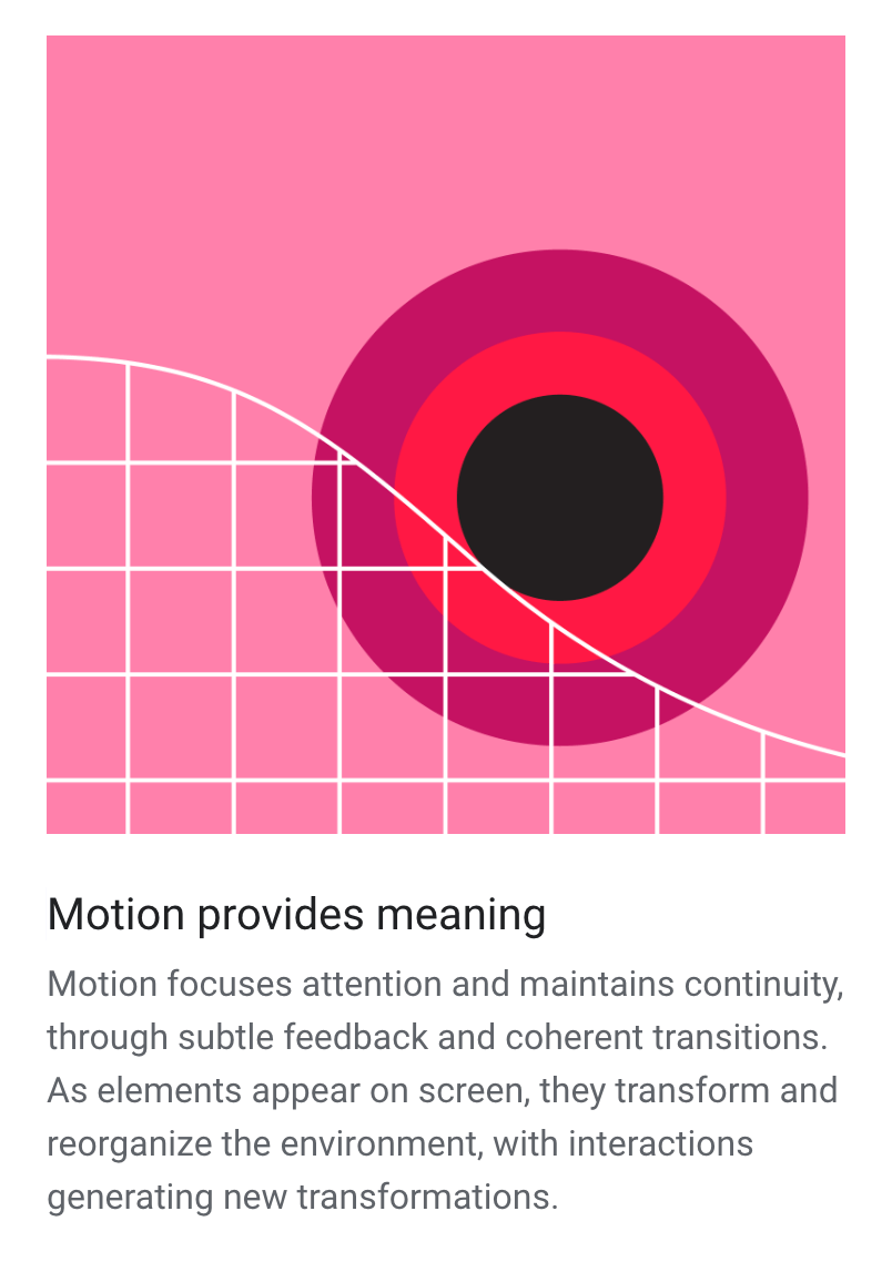 Pohyb je jedním ze základních principů Material Designu. Zdroj: material.io.