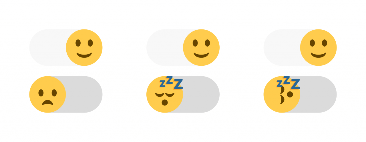 Varianty Emoji pro stavy přepínače.